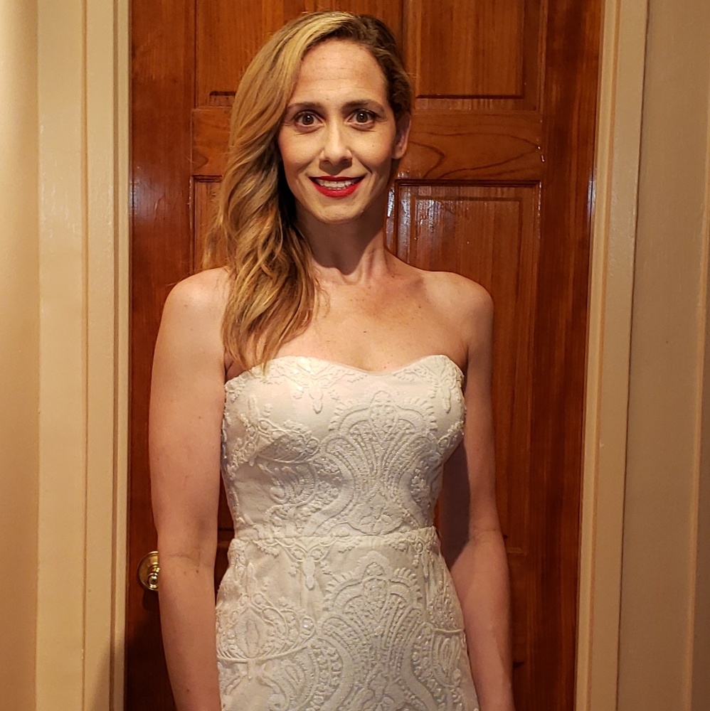Jenny Yoo Ivory Strapless Lace Sequin Dress
